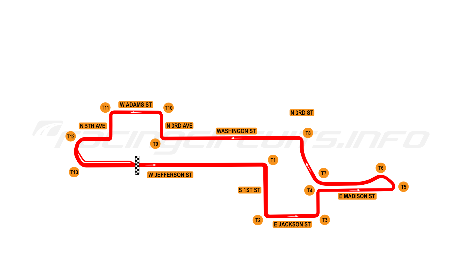 Map of Phoenix Street Circuit, Grand Prix Course 1991